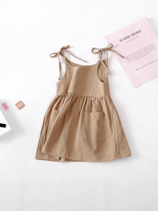 Wholesale Solid Color Cotton and Linen 2 Side Pockets Suspenders Lace-up Children's Suspender Dress