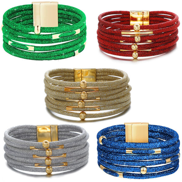 Wholesale Alloy Glitter Magnet Buckle Leather Copper Tube Bracelet