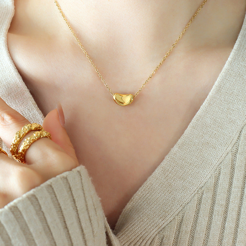 Wholesale Lucky Gold Bean Titanium Steel Gold Plated Clavicle Chain Necklace