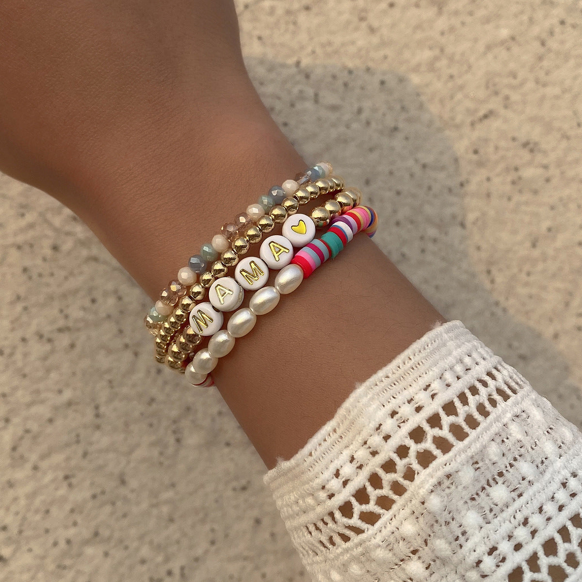 Wholesale Resin Colorful Beaded Alphabet Bracelet