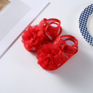 Red sandals with little golden flowers / 13 yards, 11.5cm long