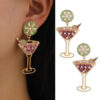 Wholesale Boho Style Tall Wine Glass Lemon Slice Color Block Diamond Earrings