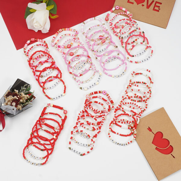 Wholesale Valentine's Day Love XOXO LOVE Soft Clay Beads Multi-layer Elastic Bracelet