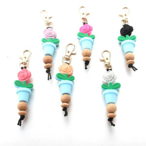 Wholesale Flower Pot Silicone Bead Keychain