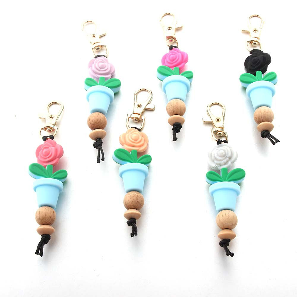 Wholesale Flower t Silicone Bead Keychain