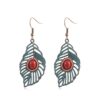 Wholesale Bohemian Hollow Tree Leaf Inlaid Turquoise Drop Earrings