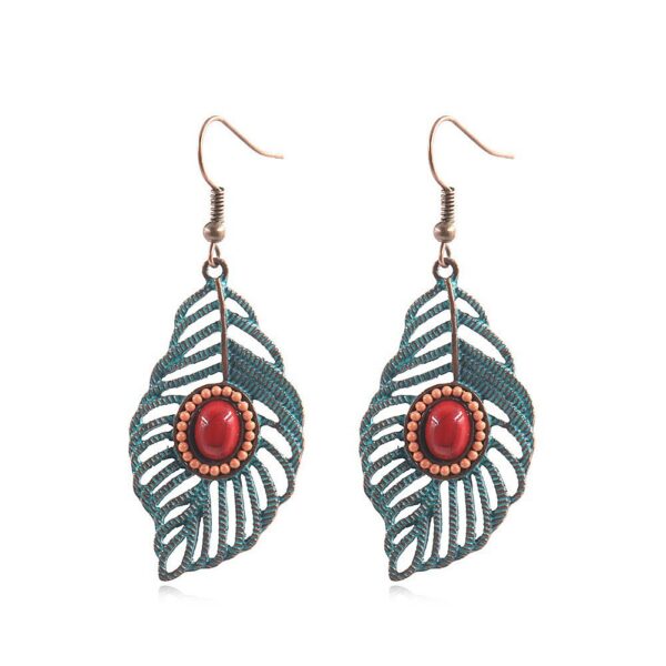 Wholesale Bohemian Hollow Tree Leaf Inlaid Turquoise Drop Earrings