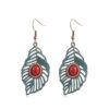 Wholesale Bohemian Hollow Tree Leaf Inlaid Turquoise Drop Earrings