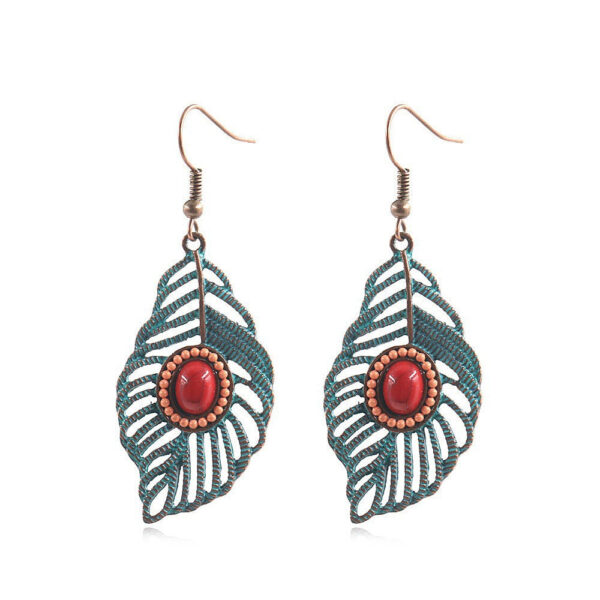 Wholesale Bohemian Hollow Tree Leaf Inlaid Turquoise Drop Earrings