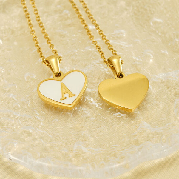 Wholesale 26 English Letters Love Heart Inlaid with Shell Stainless Steel Necklace