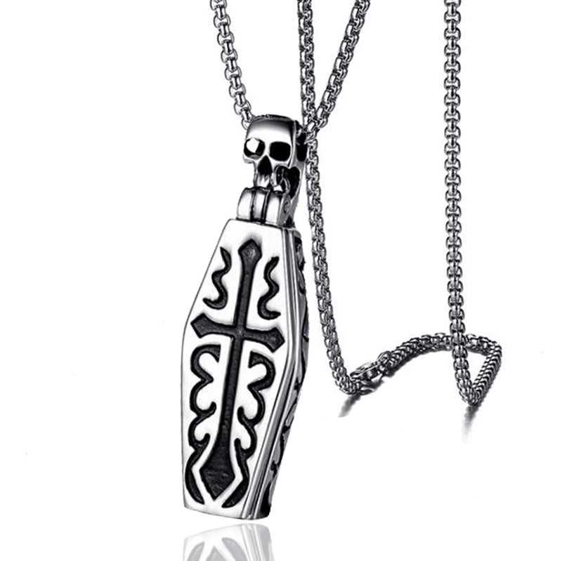 Wholesale Grim Reaper Titanium Steel Cross Coin Men Necklace
