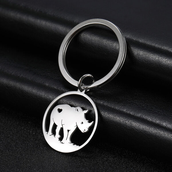 Wholesale Cartoon Simple Drawing Cute Ring Hollow Rhino Stainless Steel Keychain