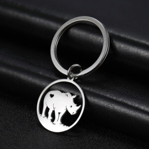 Wholesale Cartoon Simple Drawing Cute Ring Hollow Rhino Stainless Steel Keychain