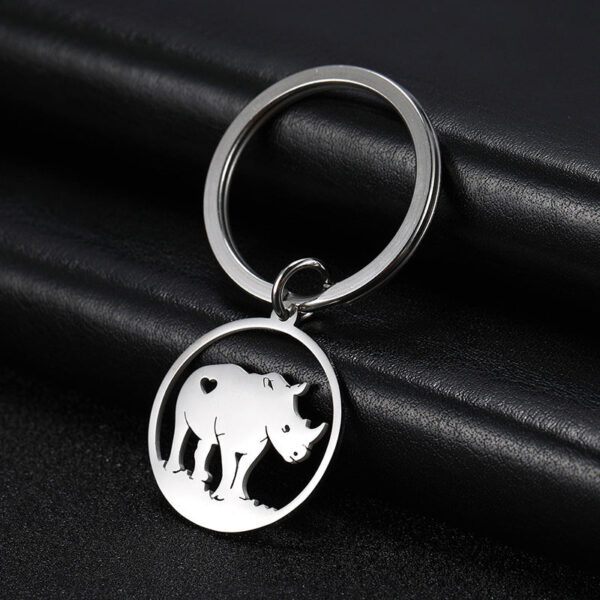 Wholesale Cartoon Simple Drawing Cute Ring Hollow Rhino Stainless Steel Keychain
