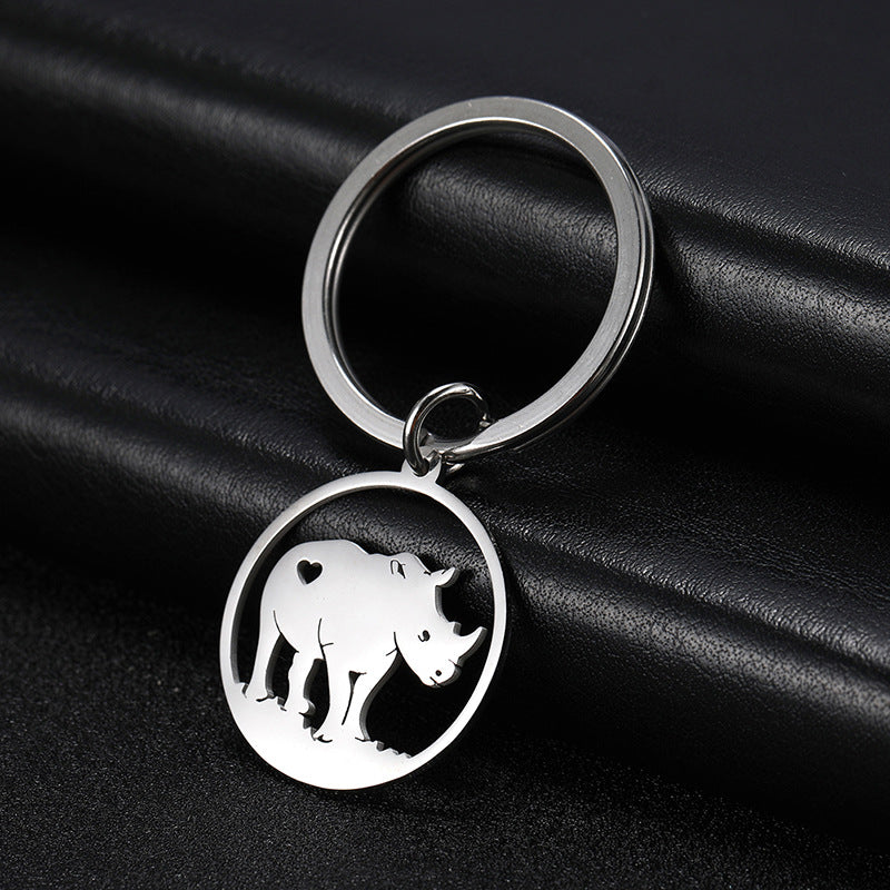 Wholesale Cartoon Simple awing Cute Ring Hollow Rhino Stainless Steel Keychain