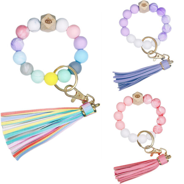Wholesale Silicone Bohemian Leather Tassel Wrist Keychain