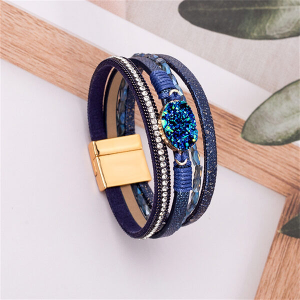 Wholesale Crystal Studded Vintage Ethnic Style Beaded Leather Bracelet