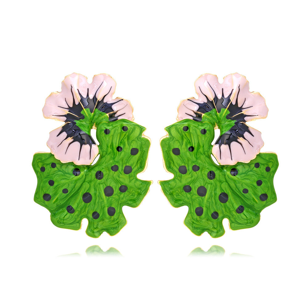 Wholesale Exaerated Enamel Flower Zinc Alloy Earrings