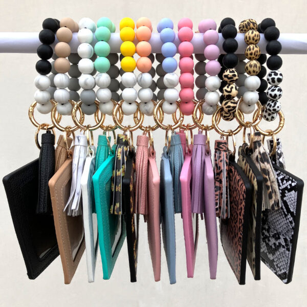 Wholesale Colorful Silicone Beads PU Tassel Coin Purse Wrist Keychain