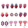 Wholesale Valentine's Day Pink Series Love Hot Air Balloon Dwarf Wooden Earrings
