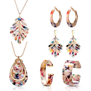 O1CN01G51Ny91UUCvOgVwAr__2200814462520-0-cib Wholesale C Shape Acrylic Bracelet Earrings Necklace Set 6 Pieces Leaf Jewelry
