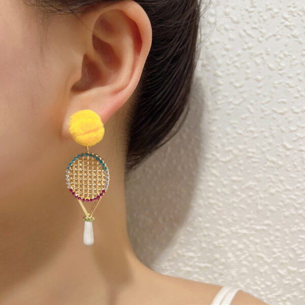 Wholesale Sports Alloy Tennis Racket Diamond Earrings
