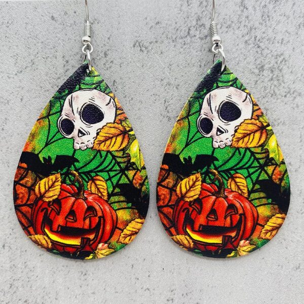 O1CN01G6uHdr2CFrcmVIOOK_2207539588445-0-cib Wholesale Halloween Flower Skull Double Sided Leather Water Drop Earrings