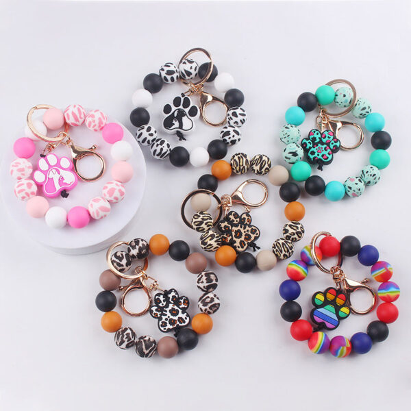Wholesale Water Transfer Silicone Pearl Cartoon Dog Claws and Pendant Bracelet Keychain