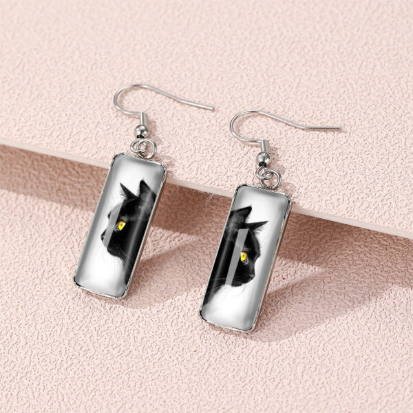 Wholesale Cat Time Gem Rectangular Glass Earrings