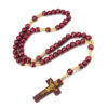 Wholesale Natural Wood Cross Rosary Braided 8mm Wooden Beads Necklace