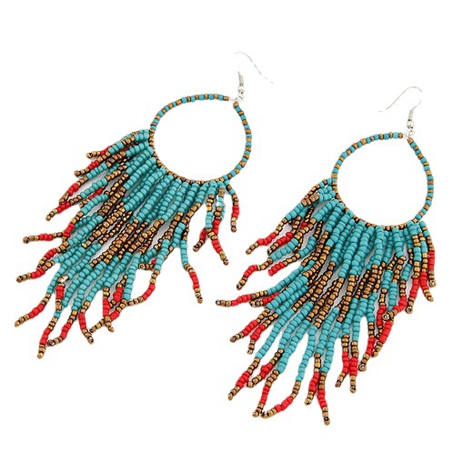 Wholesale Rice Beads Fashion Boho Style Beaded Tassel Drop Earrings