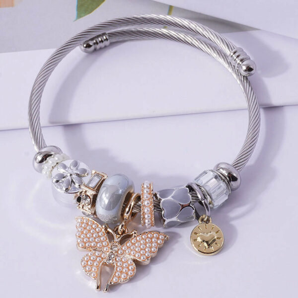 Wholesale DIY Stainless Steel Pearl Butterfly Crystal Beading Alloy Bracelet