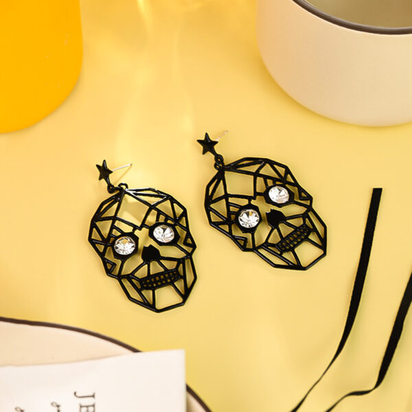 Wholesale Exaggerated Popular Funny Halloween Golden Skull Face Earrings
