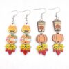 Wholesale Thanksgiving Pumpkin Maple Leaf Coffee Cup Wooden Earrings Halloween Earrings