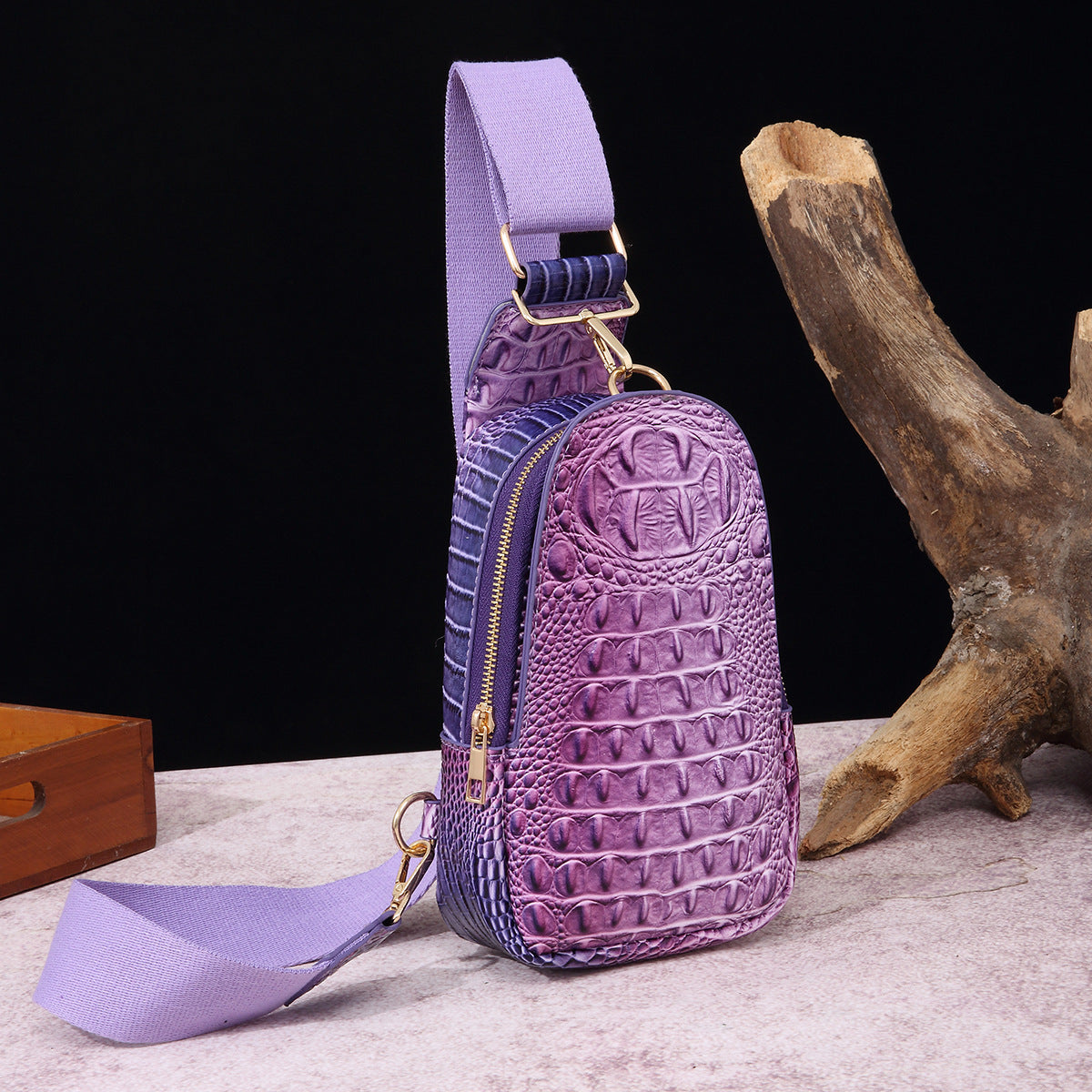 Wholesale PU Wide Shoulder Strap Women's Crocodile Pattern Chest Bag Waist Bag Crossbody Bag