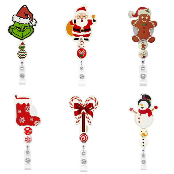 Wholesale Badge Reels Christmas Series Alligator Clip Badge ABS Reel Retractable Keychain