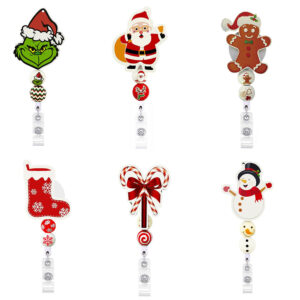 O1CN01GJPPe21E0PKtQsKq7__2129230289-0-cib-1 Wholesale Badge Reels Christmas Series Alligator Clip Badge ABS Reel Retractable Keychain