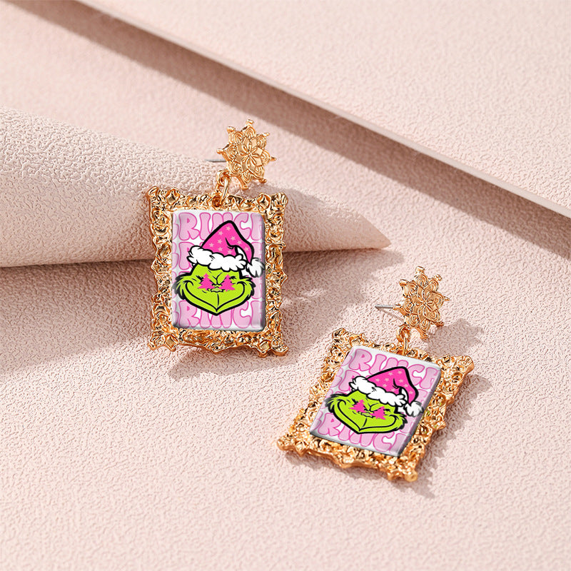 Wholesale Christmas Vintage Gold Geometric Square Frame Earrings