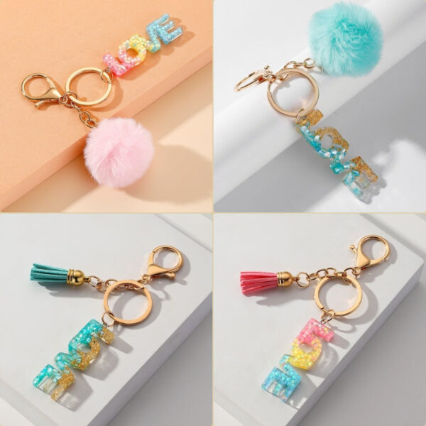 Wholesale Rainbow Color Gradient Letter Resin Crystal Keychain