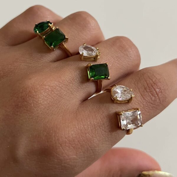 O1CN01GLAArI2Mh1EVMMl8R_2213209589858-0-cib Wholesale 18k Real Gold Plated Titanium Steel Open Water Drop Square Zircon Ring