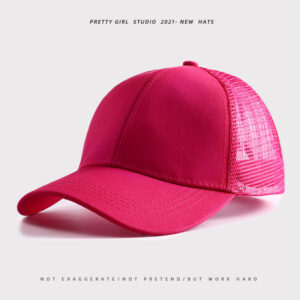 Solid color rear opening ponytail net cap rose red / Adjustable