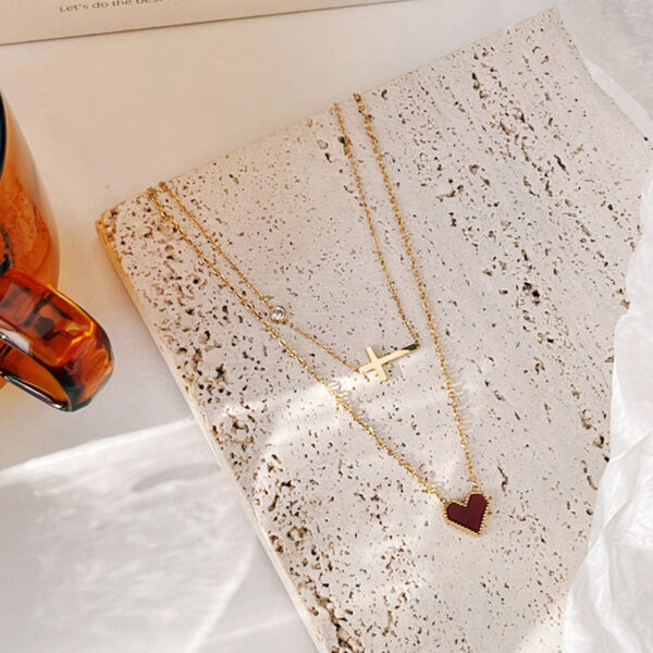 Wholesale Heart Cross Crystal Titanium Steel Necklaces