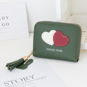 Two-color love short wallet-dark green