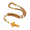 Wholesale Natural Wood Cross Rosary Braided 8mm Wooden Beads Necklace