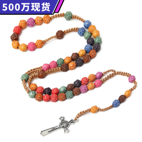 Wholesale Colorful Seven Sorrows Rosary Cross Handmade Necklace