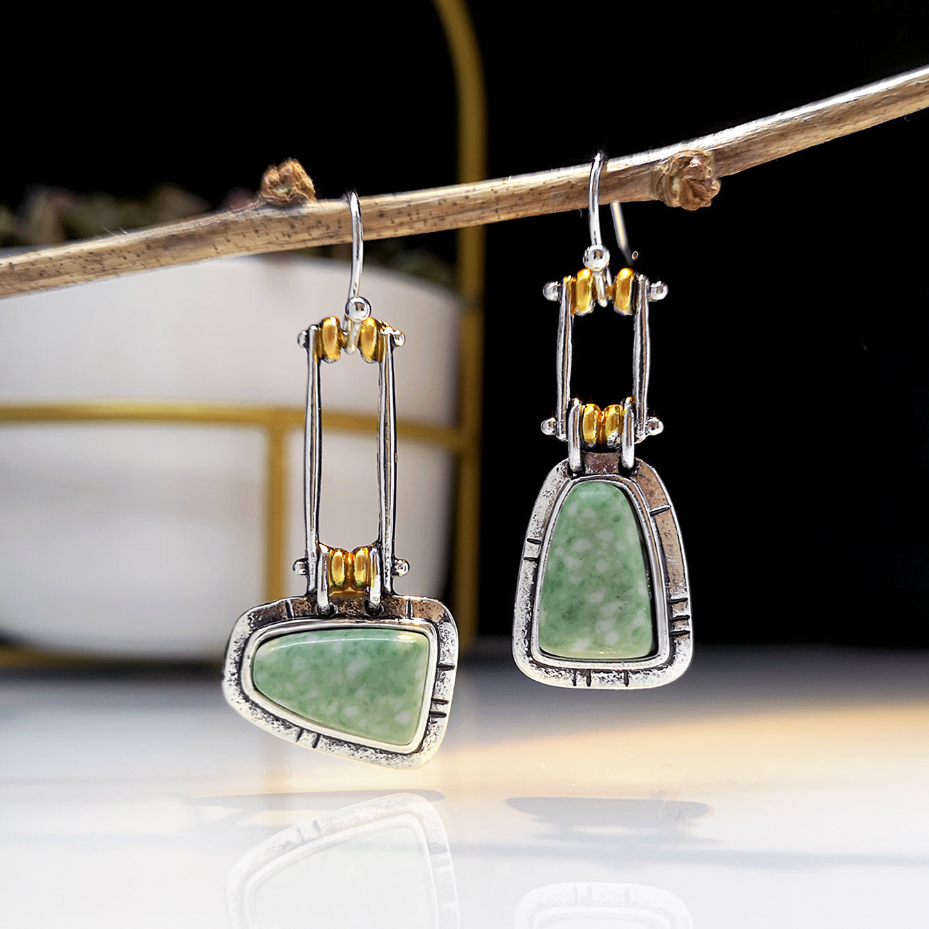 Wholesale Vintage Turquoise Emerald Gemstone Metal Earrings