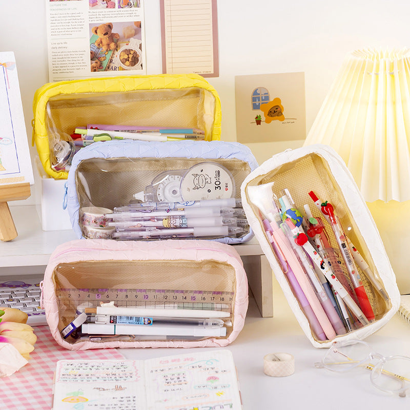 Wholesale lyester PU Large Capacity Transparent Pencil Case