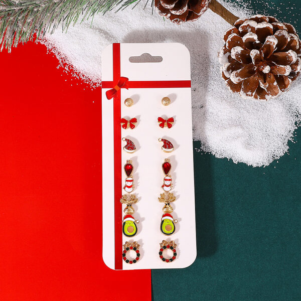 Wholesale Christmas Cartoon Elk Cane Christmas Tree Alloy Stud Earrings Set