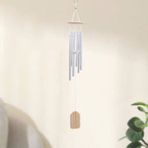 Small size wind chimes -- natural wood silver six tubes