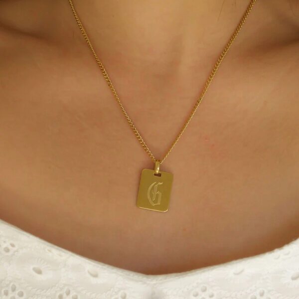 Wholesale Stainless Steel Square Plate Ancient Letter Necklace